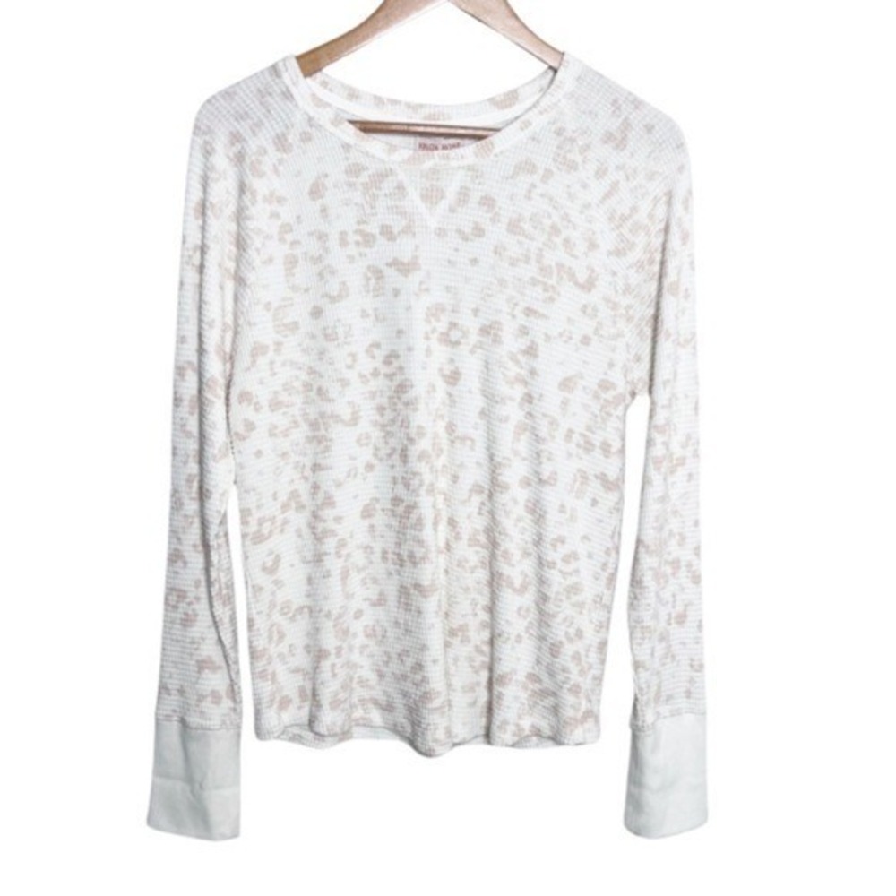 Knox Rose NWT Womens XL Leopard Waffle Knit Thermal Top Long Sleeve Cream Tan - Picture 3 of 8